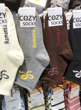 韩国进口COZY新款银葱亮丝蝴蝶结女生中筒袜松口卷边棉袜4069