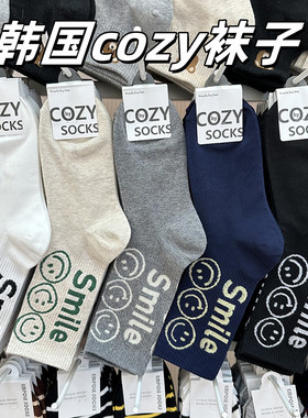 东大门新款中筒女棉袜休闲运动INS字母笑脸紧口袜COZY4065