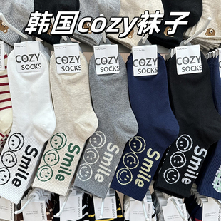 东大门新款中筒女棉袜休闲运动INS字母笑脸紧口袜COZY4065