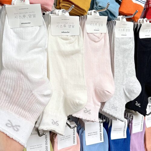 韩国袜子女kikiya春季新品银色蝴蝶结女日系百搭少女短筒1290-112