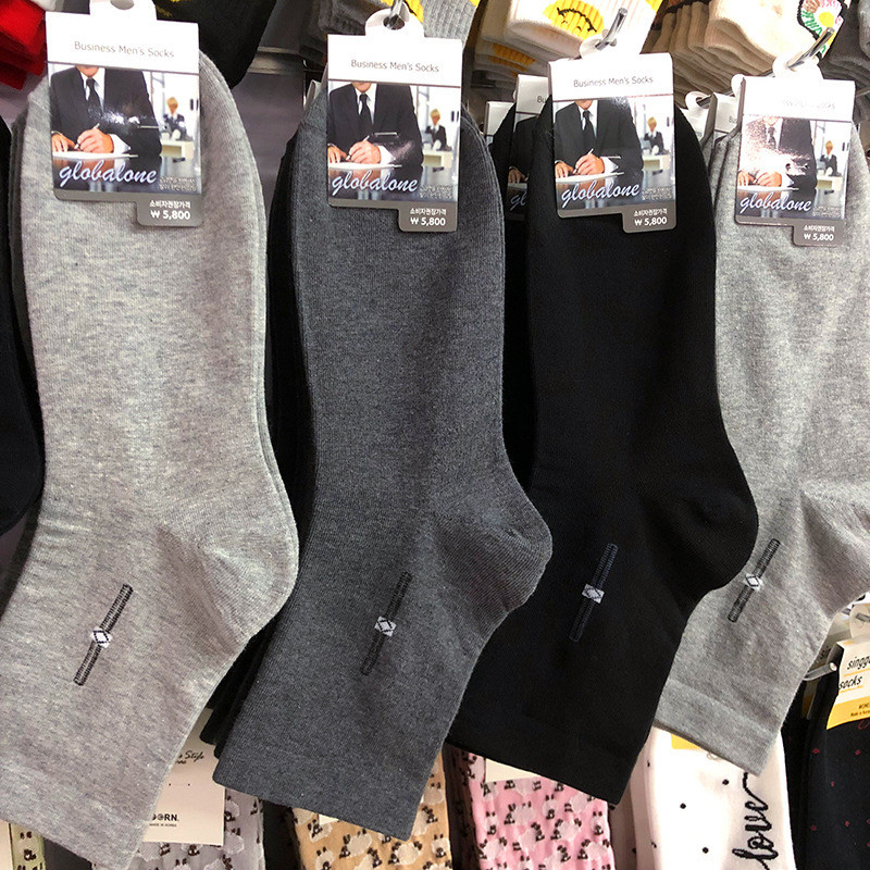 韩国进口袜子男士中筒袜商务休闲简约风黑灰小竖条棉袜9256,女士内衣/男士内衣/家居服,中筒袜,淘宝优惠券,粉丝福利购,淘宝优惠卷