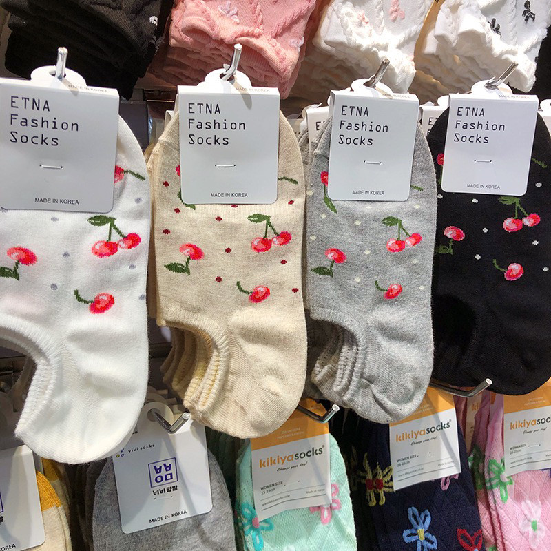 韩国进口春夏新款船袜ETNA小樱桃女生短袜浅口防脱隐形袜3119
