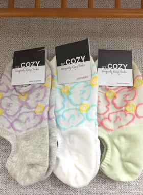 韩国进口船袜春夏新款袜子多巴胺笑脸花朵女棉袜东大门休闲4167