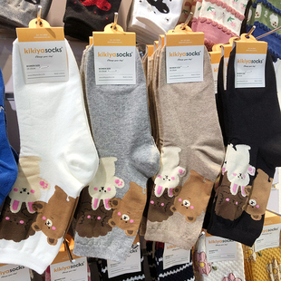 韩国袜子女可爱小熊小兔小狗卡通袜东大门kikiya棉袜中筒1180