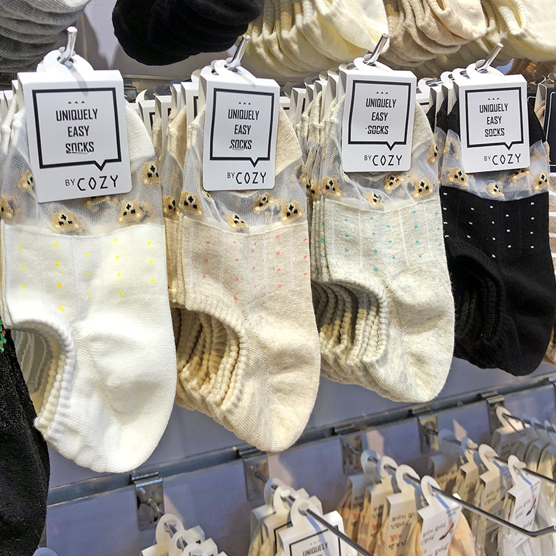 水晶丝小熊卡通隐形袜防脱春夏