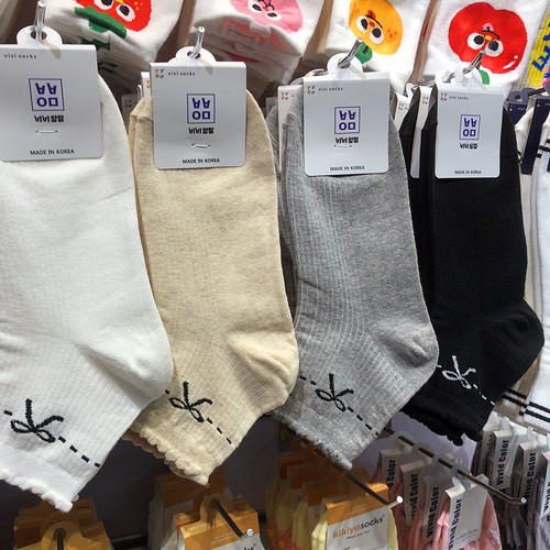 春夏新款韩国蝴蝶结棉袜木耳泡泡边洛丽塔少女袜纯色短筒袜9288