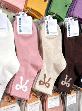 韩国袜子新款中筒女棉袜甜美日系蝴蝶结高帮袜vividcolor5129