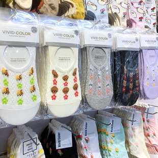 韩国vivid船袜透气网眼森系卡通袜子浅口防脱小熊花朵隐形5106