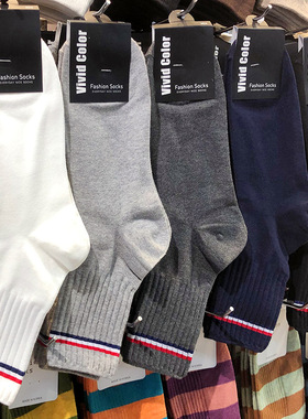 【她他韩袜】韩国进口男士袜vivid秋冬新款ins红蓝条中筒棉袜5194