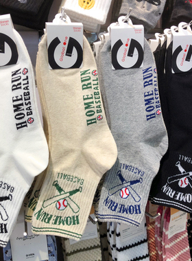 韩国新款女袜glalalane中筒棒球运动袜ins风潮酷少女棉袜7097