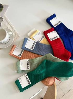 韩国ACKERMENTZ秋冬新款羊毛袜中筒女袜格调潮流保暖纯色9404