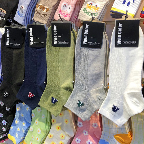 韩国vivid男士袜子春夏新款镂空网面短袜字母A吸汗透气短棉袜5095