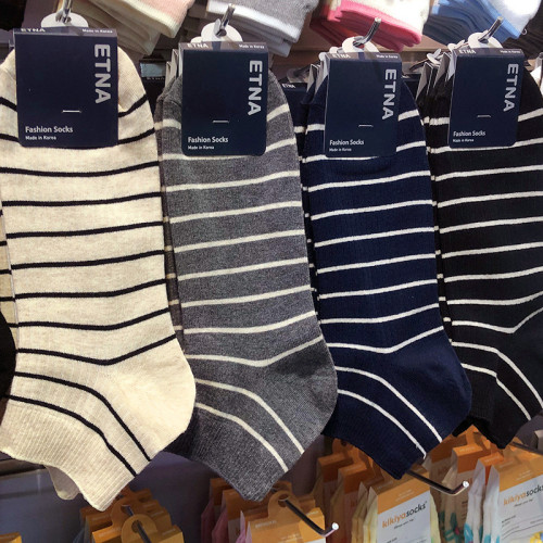 ETNA春夏新款男袜韩国东大门细条纹短筒棉袜英伦风吸汗透气袜3113