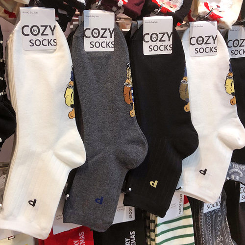 【她他韩袜】男士袜子韩国COZY进口秋冬新款卡通绅士熊中筒袜4153
