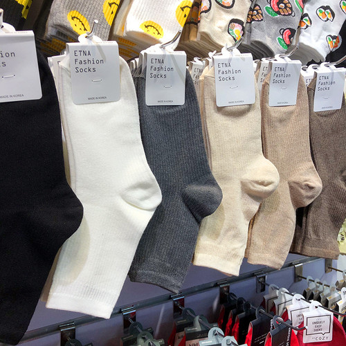 韩国袜子女日系纯色系简约中筒袜东大门小螺纹女袜长棉袜3105