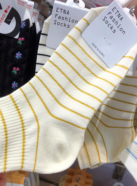 韩国ETNA春夏新款袜子糖果色细条纹少女袜学院风低腰短筒棉袜3107