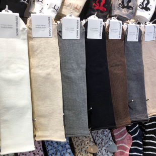 韩国EMPOLE纯色基础款小腿袜松口卷边小坑条中高筒女袜简约风6064