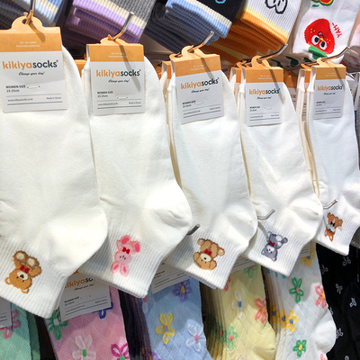 2025韩国kikiya春夏新款女袜萌宠卡通棉袜日系白色短筒袜1189
