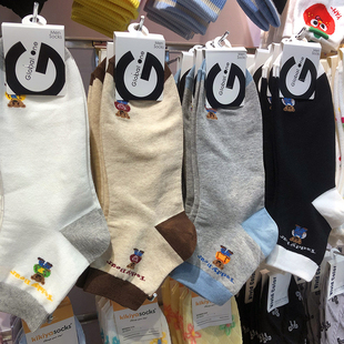 韩国进口glalalane男袜拼色跟小熊卡通袜东大门简约短筒新款 7120