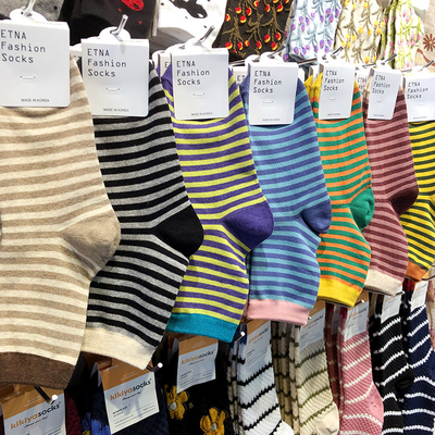 韩国进口ETNA棉袜复古风条纹女生中筒袜东大门时尚新款女袜子3081