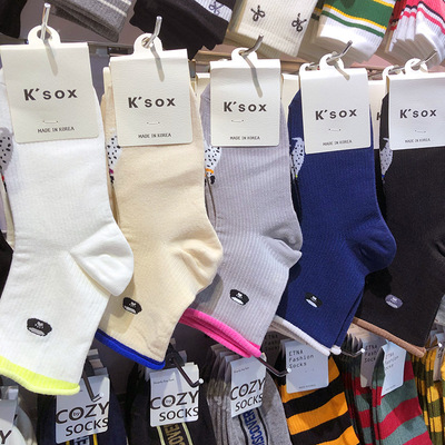 斑点狗韩国东大门秋冬新款女生棉袜KSOX卷边中筒时尚拼色袜子9339