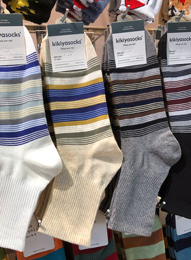韩国进口kikiya新款袜子男中筒东大门商务细条纹百搭休闲棉袜1253