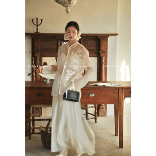 【现货】Onepire|云上别枝·祥云松柏10w针刺绣新中式欧根纱衬衫