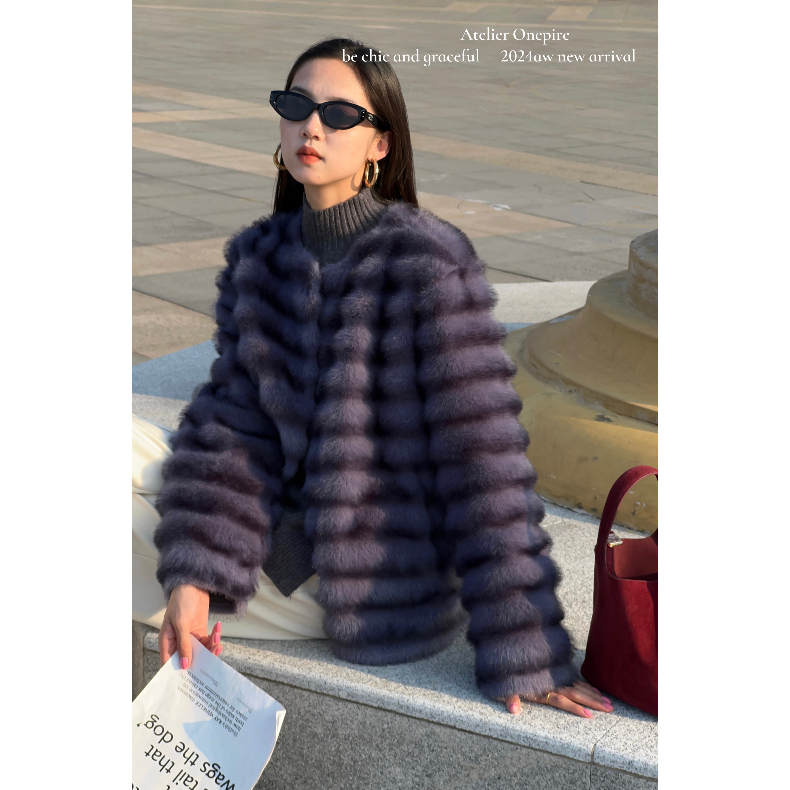 仿浣熊猫渐变皮毛一体外套