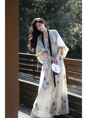 【现货】 Onepire|《竹枝词》原创80天丝5m大用料竹纹印花连衣裙