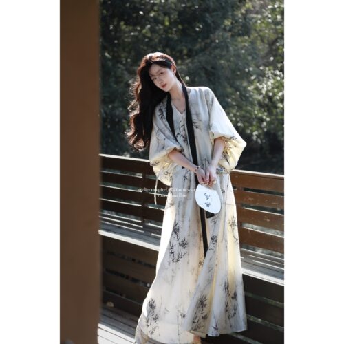 【现货】 Onepire|《竹枝词》原创80天丝5m大用料竹纹印花连衣裙