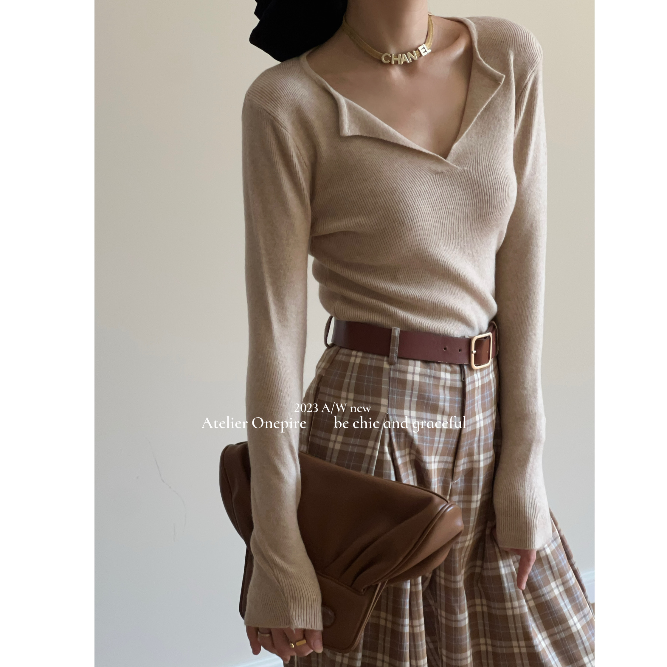 打底V领剪刀领显瘦针织