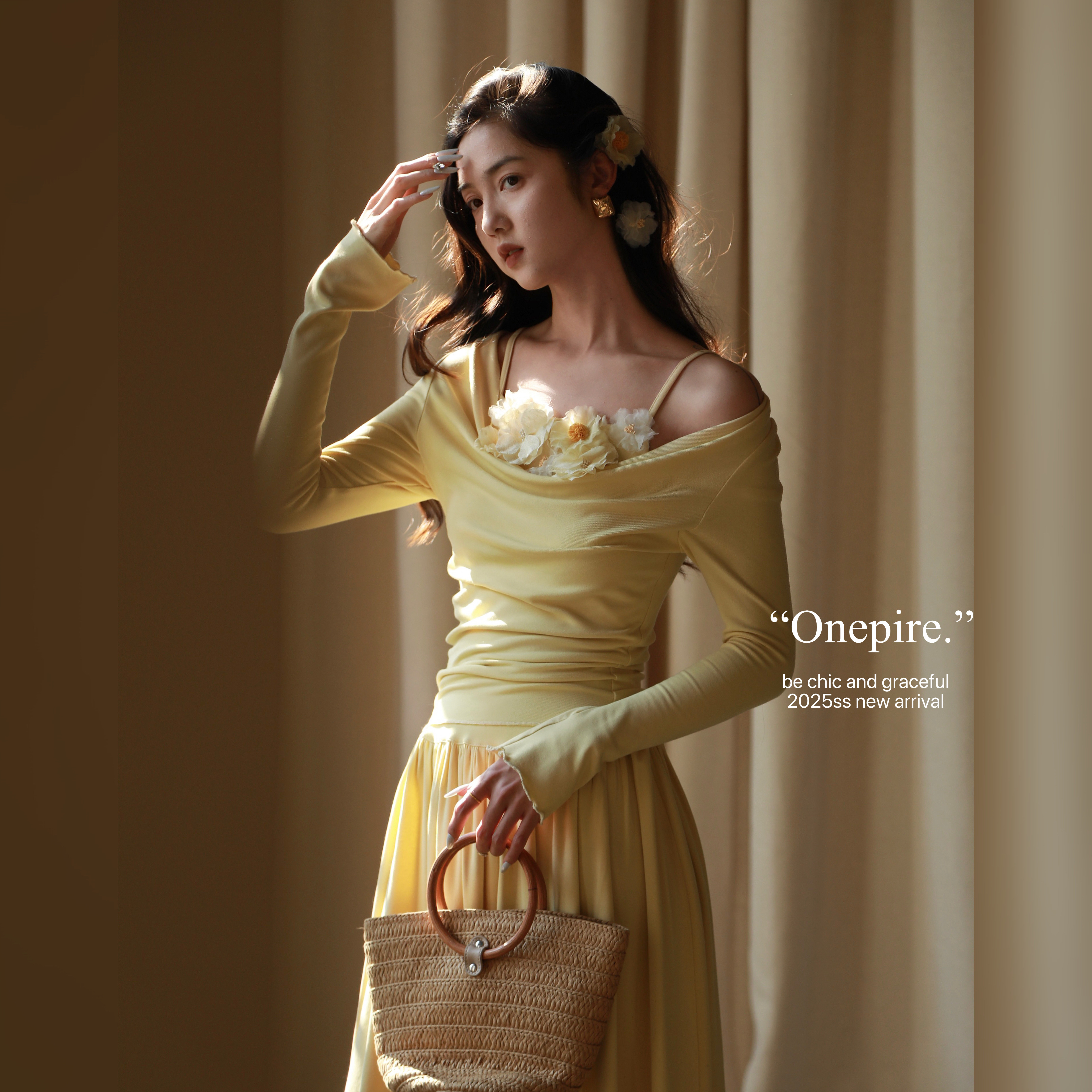 onepire atelier|生如夏花·重工手工定位刺绣花显瘦上衣半裙套装
