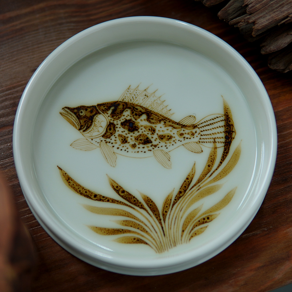 柴窑手绘2号釉里金鳜鱼壶承茶盘
