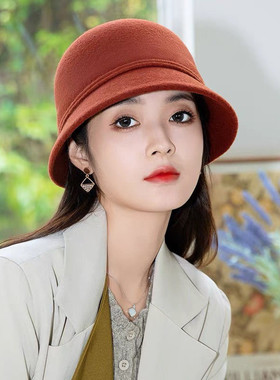 羊毛冬季帽子女款2024新款时尚潮流高级感百搭显脸小渔夫帽女秋冬