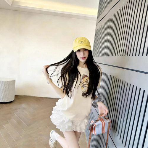 韩系潮牌卡通小熊3D印花刺绣短袖女T恤宽松显瘦上衣圆领打底衫