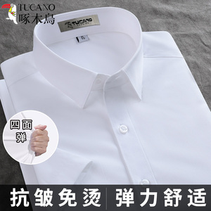 啄木鸟免烫抗皱弹力白色衬衫男