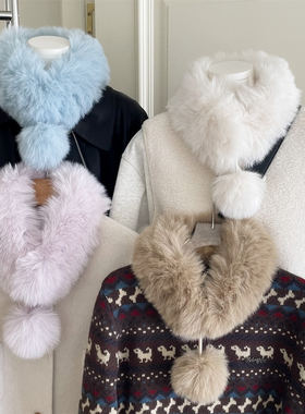 环保仿兔毛绒绒小球围巾秋冬季保暖护颈毛领可爱小围脖学生新款女