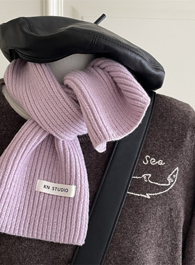 韩系简约显白百搭保暖短款软糯纯色学生围脖秋冬毛线情侣小围巾女