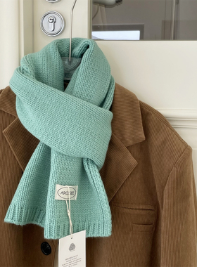 出口韩单  提夫尼蓝绿色毛线围巾显白百搭情侣纯色秋冬季保暖围脖