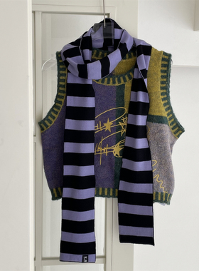 超好搭服装配饰韩系针织条纹围巾长款装饰学生春秋冬季围脖女挂脖
