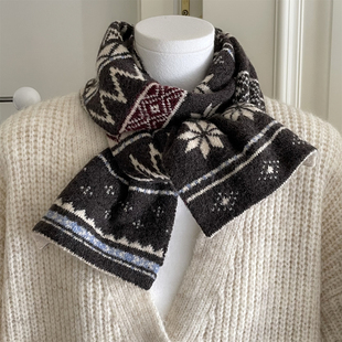 冬季恋歌费尔岛围巾雪花氛围感加厚复古针织双面保暖围脖女士秋冬