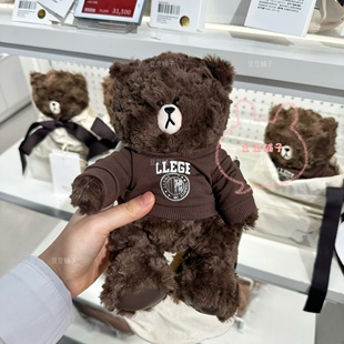 韩国代购linefriends布朗熊RECTO熊蝴蝶结卫衣毛绒摆件黑熊可爱