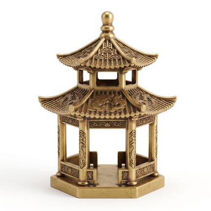 古风双层六角亭子凉亭陶瓷摆件禅意鱼缸造景微景观装饰品中式摆设