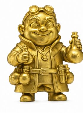 黄铜卡通炼金术士摆件 Q 版药剂师潮玩模型桌面创意装饰铜制小摆