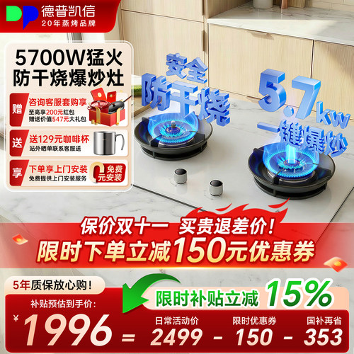 德普燃气灶双灶家用定时防干烧
