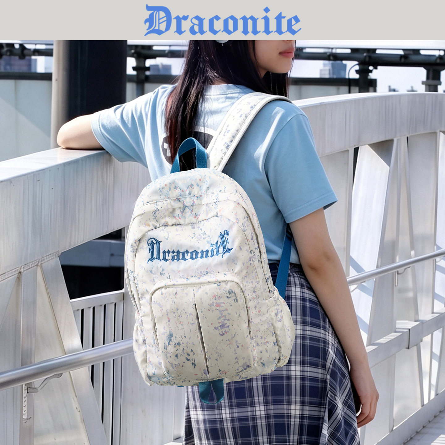 DRACONITEbuff轻漫包大容量双肩包女初中生书包轻便通勤电脑包男 - 实物图