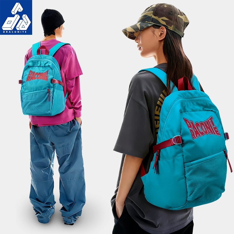 美式初高中蓝色双肩书包