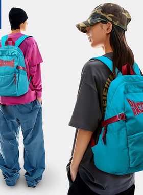 DRACONITE美式高街背包大容量通勤女大学生旅游双肩包蓝色书包男