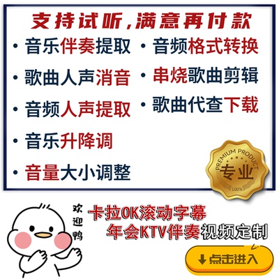 歌曲伴奏下载伴奏提取去除人声音频升降调串烧剪辑制作代找背景