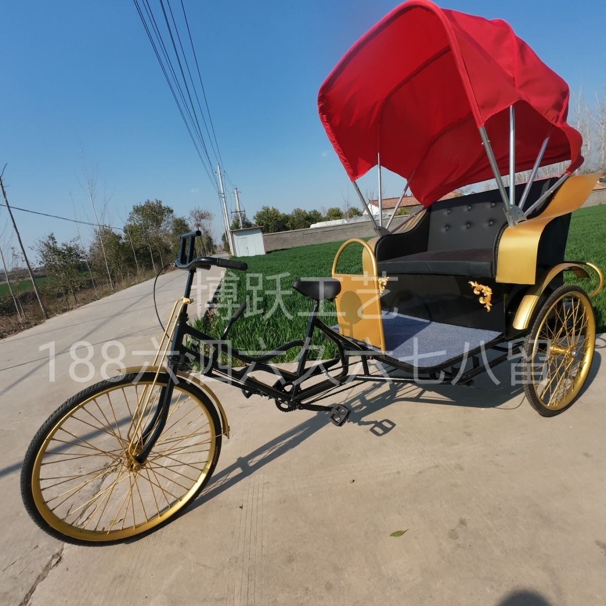 新款腳踏輕便騎行成人載人休閑黃包車三輪車人力電動(dòng)兩用景區(qū)觀光